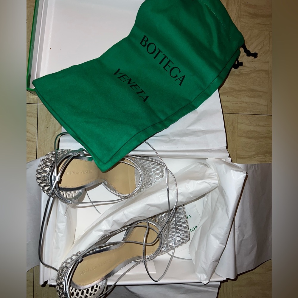 Bottega Veneta Silver Net Heels